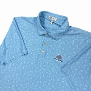 Peter Millar Summer Comfort Polo Shirt XL Blue Olde Florida Golf Club Palm Print